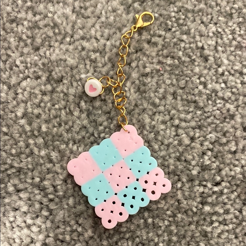 Pastel Pink and Blue Beaded Keychain